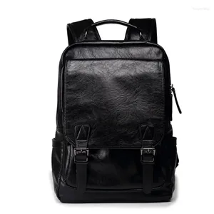 Borse da scuola Zaino da uomo nero vintage Zaino in pelle PU impermeabile da uomo con doppia cintura Borsa da viaggio Mochila Uomo Laptop Boy