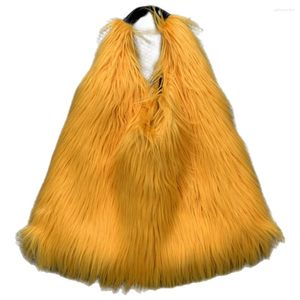 Evening Bags Women Fluffy Shoulder Bag Hasp Fuzzy Tote Handbag Casual Top Handle Versatile Large Capacity Fall Winter Soft