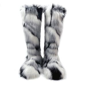 Boots 2023 Winter Women Faux Fur Boots Luxury Fluffy Furry Long Snow Boots Female Nonslip Faux Fox Fur Warm Ski Boots Cotton Boots