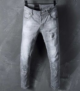 DSQ Slim Gray Mens Jeans DSQ2 Biker Jeans Classic Hip Hop Rock Moto Design Ejressed Denim Biker Skinny DSQ2 Jeans 111