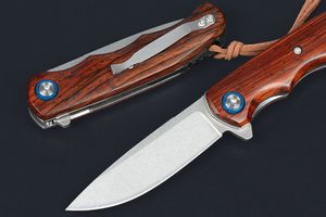 Ny M7728 Flipper Knife 8Cr14Mov Stone Wash Drop Point Blade Rosewood med stålplåthandtag Bollbärande utomhuscamping Vandring Fiske EDC Pocket Knives