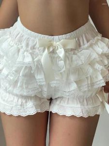 Kvinnors shorts stickar för kvinnor y2k elastisk midja ruffle skiktad bodycon frilly lolita kawaii bloomers strand