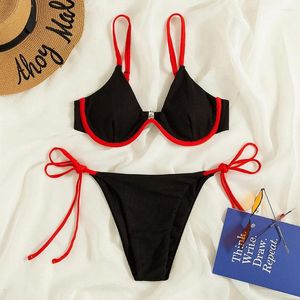 Krótki strój kąpielowy 2024 Summer Contrast Binding BEDWIRE Side Bikini Fashion Lady Beachwear Bathing Brazylijskie garnitury