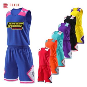 Plus Size Basketball Set Men Kids DIY Custom Jersey Suit Breathable Club School Soccer Team Training Uniform 2 Piece Sportswear 240314