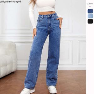 Elastic Washed Denim Fashionable Straight Leg Female Jeans for Women