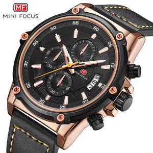 MINI FOCUS Business Fashion Quadrante grande Tre occhi Calendario a sei aghi Luce notturna Orologio da uomo impermeabile 0175G