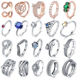 Cluster anéis de prata esterlina 925 anel feminino gem rosa charme adequado para genuíno pnadora casamento amor festa jóias presente 2024