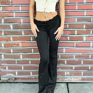 Women's Pants Capris Goth Dark Y2k Ruffles Low Waist Sexy Women Pants Gothic Skinny Fashion Boot Cut Trousers Grunge Female Skinny Streetwear AutumnL2403