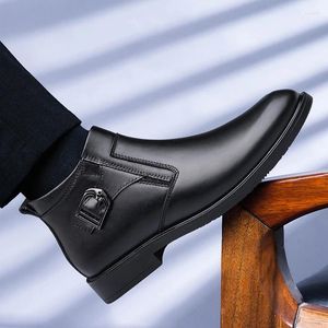 Botas de couro genuíno homens outono inverno sapatos de alta qualidade tornozelo quente pele de pelúcia neve deslizamento-on homem bussiness