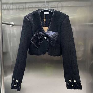 Women's Jackets designer Elegant Black Women Jacket Coat Luxury Design Bowknot Designer Cropped Long Sleeve Spring Outerwear 72BI