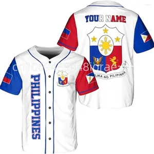 Мужские повседневные рубашки Флаг Филиппин Настройте свое имя Бейсбольная рубашка из джерси Топ в стиле хип-хоп с 3D принтом