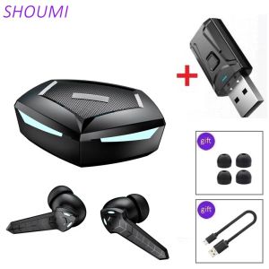 Fones de ouvido Shoumi TWS Fones de ouvido para jogos de baixa latência sem fio para jogos Posição de som Hifi Bass Fone de ouvido Adaptador USB para TV PC Phone Gamer