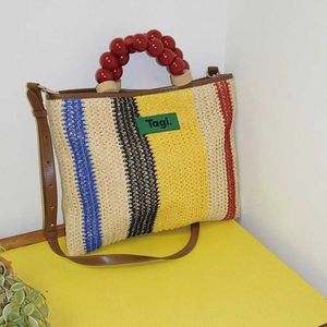 Fashion Straw Bag Clashing Stripes Woven Bag Woven Bag Beach Bag Tote Bag 032024