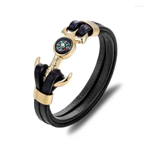 Charme pulseiras criativa bússola esportes ao ar livre moda pulseira titânio aço âncora homens high-end maré jóias