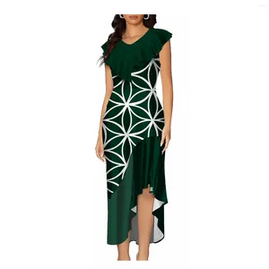 Partykleider 2024 Damenkleid Unregelmäßige Rüschenkante Langes maßgeschneidertes Muster Retro-Design Polynesian Sommer Hochwertiger Stoff