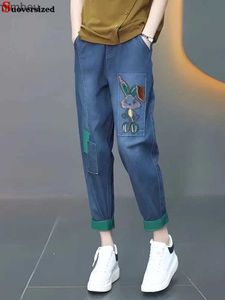 Женские джинсы, летние джинсы-шаровары длиной до щиколотки, джинсовые брюки с высокой талией и вышивкой, мешковатая уличная одежда, модные синие брюки Vaqueros, новинка SpodnieC24318