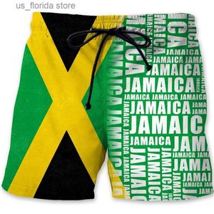 メンズショーツジャマイカライオンエンブレムグラフィックビーチショーツメン3Dプリントジャマイカ旗パターンハワイアイスショーツサマーメンズスイムトランクY240320
