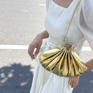 Сумки на плечо Tianmi, новинка 2024 года, летняя женская складная сумка золотого, серебряного цвета, гладкая плиссированная сумка через плечо «облако» 240318