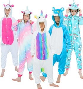 Dzieci Flannel Anime Pajama Zestaw dzieci Zima nocna odzież dziecięca niemowlę z kaptury z kapturem kreskówka jednorożec piżama chłopcy dziewczęta snem 865837741