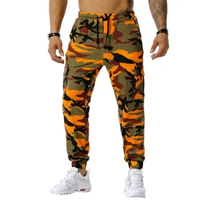 Calças masculinas causal moda cor retalhos camuflagem ajuste jogging diariamente esportes ao ar livre fitness com bolsos