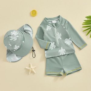 Zestawy odzieży Baby Boy Girl Swimsuit Zapip Długie rękawie Straż z kapeluszem pływanie Kąpiec Kącik Toddler Swimsuits