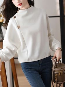 Fashion Metal Butterfly Decor White Pullover Turtleneck Long Sleeve Loose Casual Batwing Oversized Sweatshirt 2023 240228