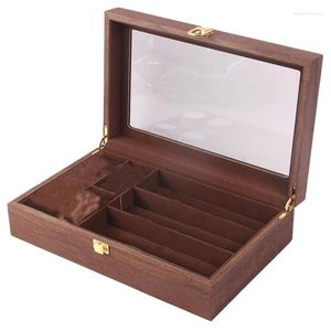 Watch Boxes Wooden 4 Cells Display Case 3 Eyeglass Organizer Glass Topped