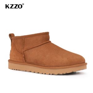 Sandaler Nya 2022 Stil Basic Short Mini Winter Sheepskin Snow Boots Kvinnor Vattentät naturlig ullpäls fodrad fotled varma platt skor 3544