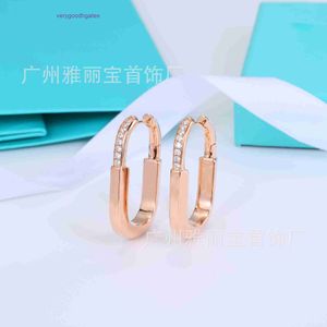 Tifaniym Classic High Edition T Home Lock Series Lock Earrings Female Plating 18K Gold Fashion Diamond Inlaid Buckle FXS0
