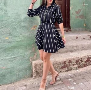 Casual Dresses Women's Dress Spring 2024 Temperament Classic Black And White Stripe Printed Shirt Collar Long Sleeved