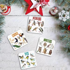 Bord Mats Bird Pun Coasters Wood 4st Daily Kitchen Tjock Square Printed Funny Drinks Cup Mat Housewarming Gift Home Decoration