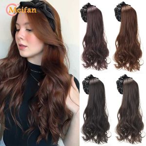 Syntetiska peruker Meifan Long Wavy Curly U-formad med hårband Syntetiskt naturligt falskt hårstycke svart brun fluffig halv peruk för kvinnor 240328 240327