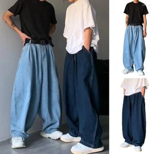 Мужские джинсы со средней посадкой и эластичным поясом с карманами в стиле хип-хоп, широкие джинсовые брюки, уличная одежда
