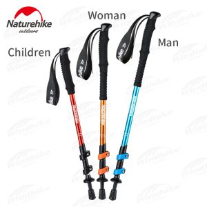 Sticks Naturehike Walking Trekking Bilm Comping Trekking Trekking dla mężczyzn Kobiety Kids Ultralight 3sections Aluminium Stopin Rod 50135 cm