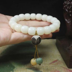 Strand White Jade Bodhi Root Barrel Shaped Bead Armband Lotus Pendant Model Ornament grossist