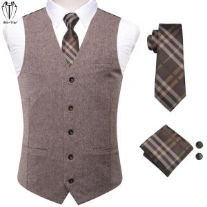 سترات Hitie العلامة التجارية Viscose Mens Vest Jacquard Weistcoat Sconeveless Jacket Necktie Bowtie Hankerchief Cufflinks Hight