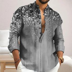 Men's Casual Shirts Spring Summer Shirt Printed Stand Collar Soft Breathable Top With Long Sleeves For Mid