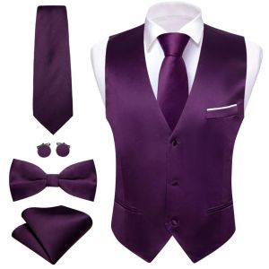 Jacken Luxusweste für Männer lila solide Satin Weste Biege Bowtie Hanky Set Hochzeit formaler männlicher Anzug ärmelloses Jacke Barry Barry