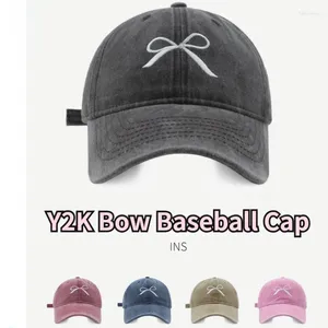 Бейсбольная кепка в Корейском стиле Ins Blogueur с бантом, женская сезон: весна-лето, хлопковая шляпа от солнца, женская вышитая мягкая кепка с вышивкой для девочек Y2k