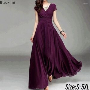 Party Dresses 2024Women's Summer Elegant Chiffon Dress Oversized Sexy Long Female V-neck Luxury Boho Evening Maxi Vestidos