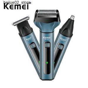 Electric Shavers Kemei Hair Clipper Electric Shaver 3 In 1 Nose Hair Trimmer Men Rechargeable Cordless Foil Beard Razor Grooming Shaving Machine Q240318