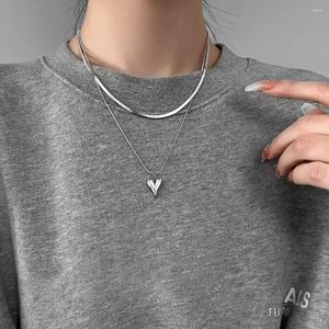 Pendant Necklaces Charm Stainless Steel Double Layer Peach Heart Necklace Jewelry For Women Cute Cool Clavicle Chain Aesthetic Y2k