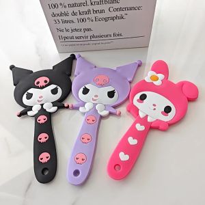 Ins kawaii melodia mini espelhos portáteis menina bonito outwear mini espelhos de haste de mão de silicone