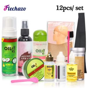 Adhesives Wig Installation Kit Set With Everything 12Pcs Hair Mousse Lace Tint Spray Lace Wig Glue Hair Wax Stick Edge Control Wig Band