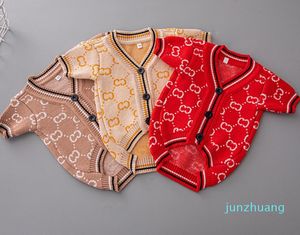 Designer Pet Sweater Cardigan Brown Red Classic Potted Dog Sweater Jacka Pure Cotton Winter Warm Cat Sweater Dog Clothing