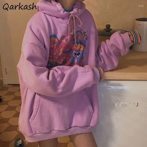 Women's Hoodies Graphic Women Sweet Purple Design Cartoon Printing Sweatshirts Korean Fashion Long Sleeve Thicker Outwear Girls