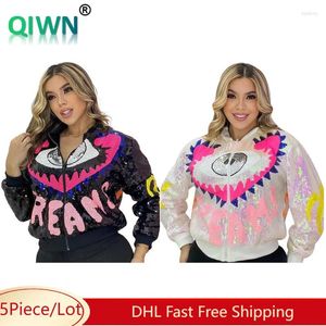 Women's Jackets Wholesale Clothing In Bulk Sequins Women Fashion Casual Letter Printing Zipper Bright Coats Female All-match Tops 10518