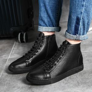 Bot siyah spor ayakkabılar erkekler bot en kaliteli orijinal deri ayak bileği botları adam vintage düz deri moda ayakkabıları sıcak kar ayakkabıları kürklü