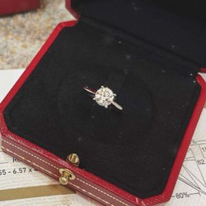 Skruv Carter Rings Nail Ring Fashion Pure Silver Par Four Claw Single Diamond Female Wedding Q0C6