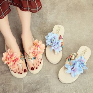 Botas Summer praia chinelos sandálias femininas Flores feitas de clipe casual Sandálias planas chinelas do lado de fora usando sapatos femininos qt245